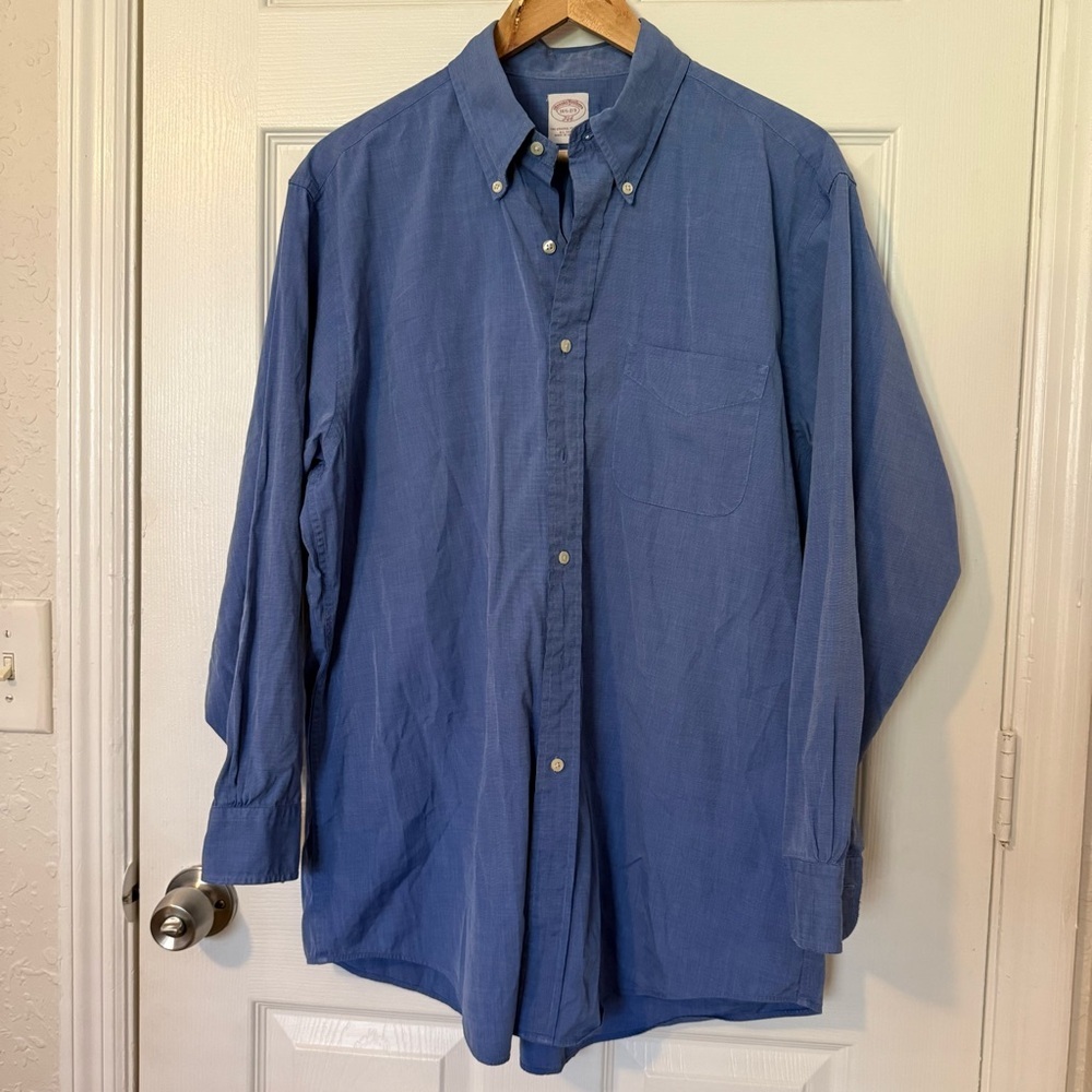 Brooks Brothers 346 Blue All Cotton Long-Sleeve Button-Down Dress Shirt sz 16.5